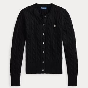 Ralph Lauren Black Cable-Knit Button Cardigan